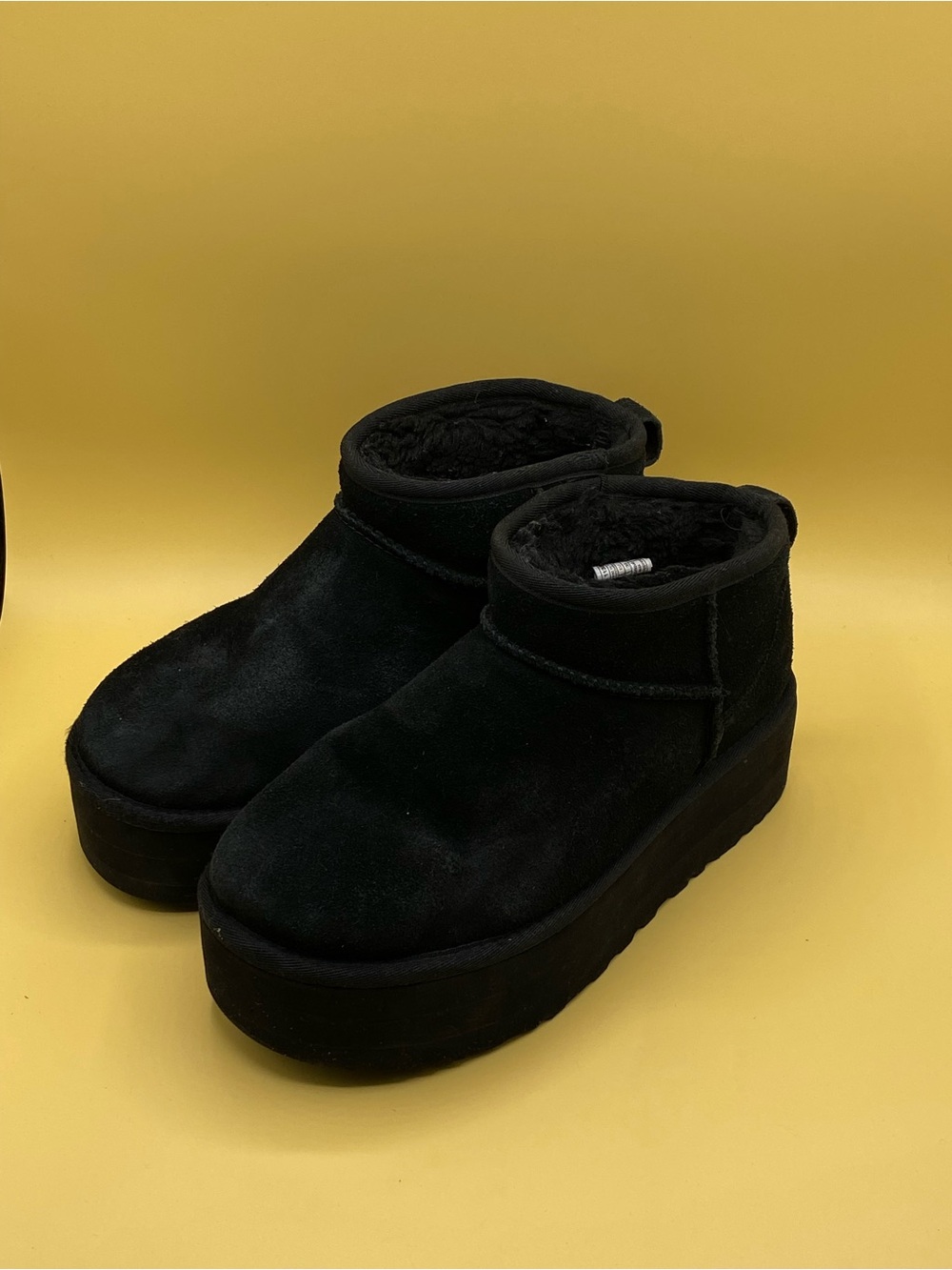 UGG Black Platform Faux-Shearling Slip-On Slippers - Picture 2 of 4